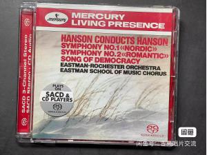 Mercury SACD，汉森指挥自己作品，TAS发烧盘  《汉森交响曲选集》收录美国作曲家霍华德·汉森《第一交响曲“北欧”》，《第二交响曲“浪漫”》/汉森本人指挥伊斯特曼学院合唱团及管弦乐团。